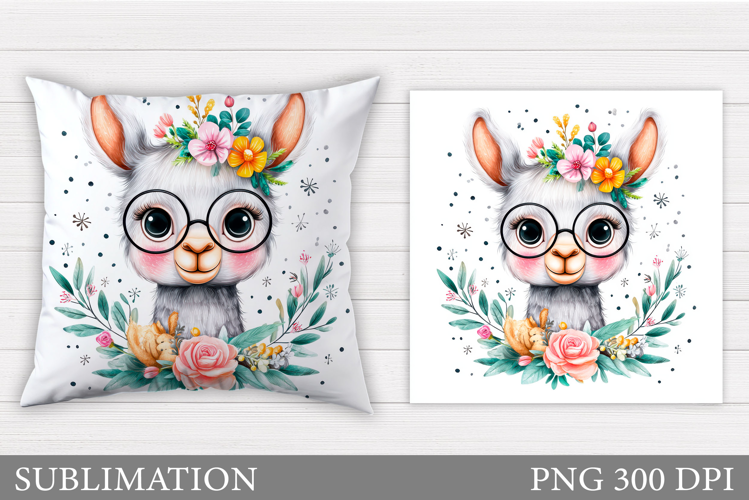 Cute Lama Pillow Sublimation. Lama Flowers Pillow Design