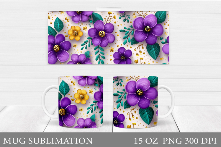 Floral Mug Sublimation. Flowers Mug Wrap Design