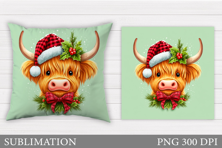 Christmas Cow Pillow Design. Christmas Pillow Sublimation