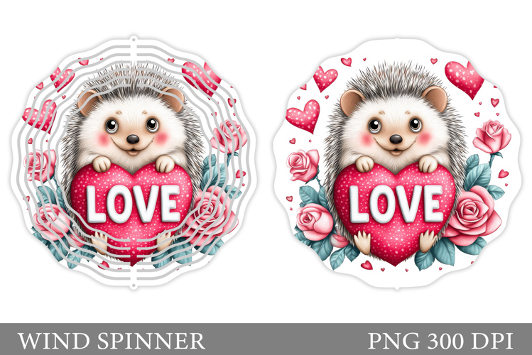 Cute Hedgehog Wind Spinner. Valentines Hedgehog Sublimation