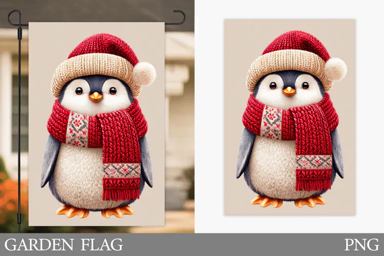 Penguin Garden Flag. Christmas Garden Flag Sublimation