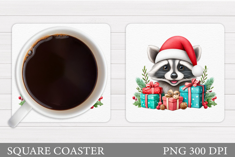 Christmas Raccoon Coaster. Christmas Coaster Sublimation