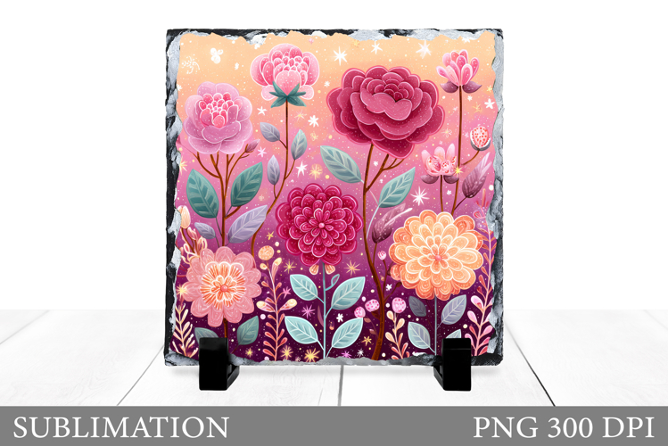 Floral Slate Design. Flowers Sublimation