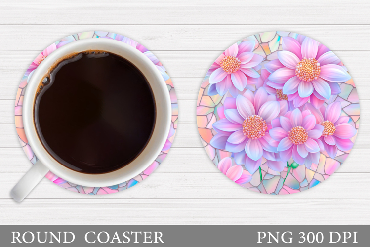Flowers Round Coaster Sublimation. Flowers Coaster Design