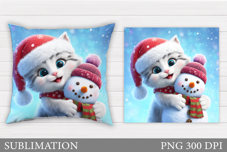Cute Cat Pillow Design. Winter Pillow Sublimation