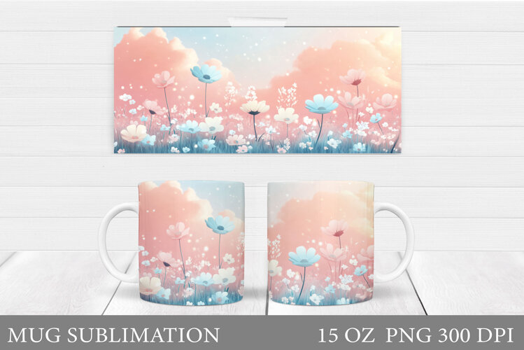 Floral Mug Sublimation. Flowers Mug Wrap Design example image 1