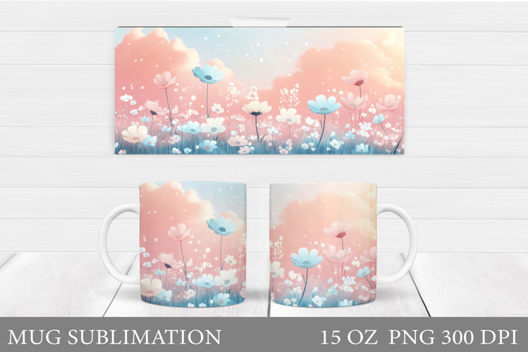 Floral Mug Sublimation. Flowers Mug Wrap Design