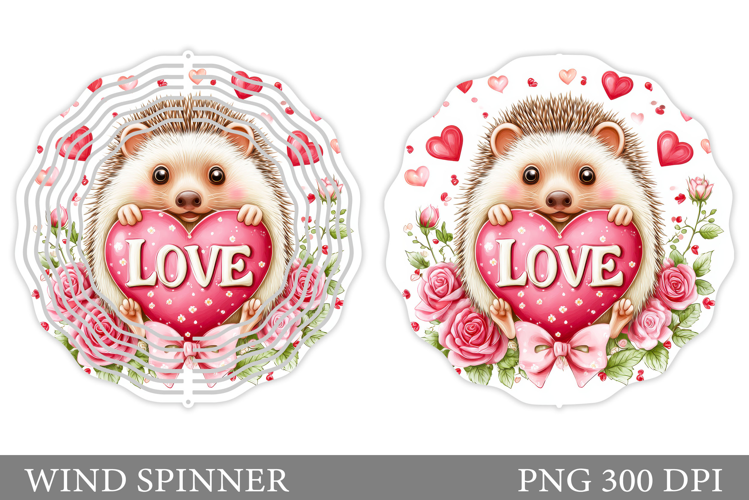Cute Hedgehog Wind Spinner. Valentines Hedgehog Sublimation