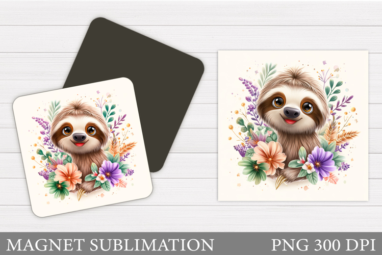 Cute Sloth Magnet Design. Flowers Magnet Sublimation