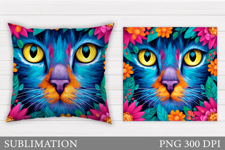 Cat Pillow Sublimation. Cat Flowers Pillow Design