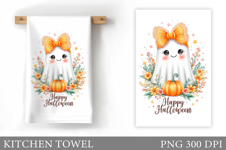 Cute Ghost Kitchen Towel. Cute Halloween Kitchen Towel