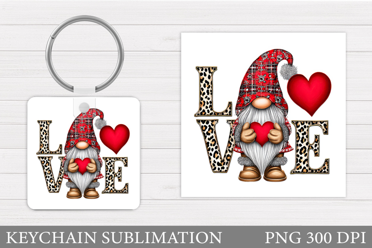 Valentines Gnome Keychain. Valentines Keychain Sublimation