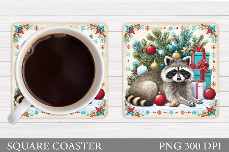 Christmas Raccoon Coaster. Christmas Coaster Sublimation example image 1