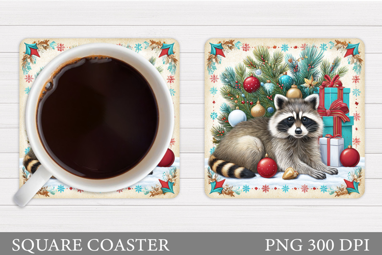 Christmas Raccoon Coaster. Christmas Coaster Sublimation