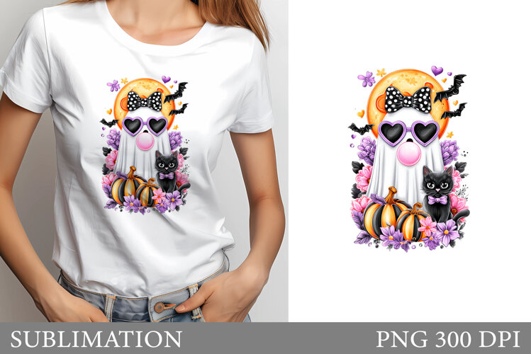Cute Ghost T-Shirt Design. Cute Ghost Sublimation example image 1