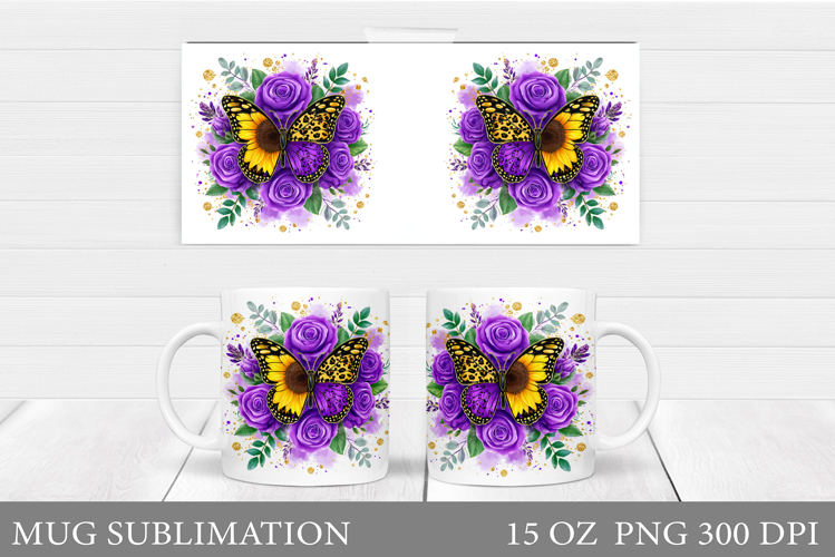 Butterfly Mug Wrap Design. Butterfly Mug Sublimation