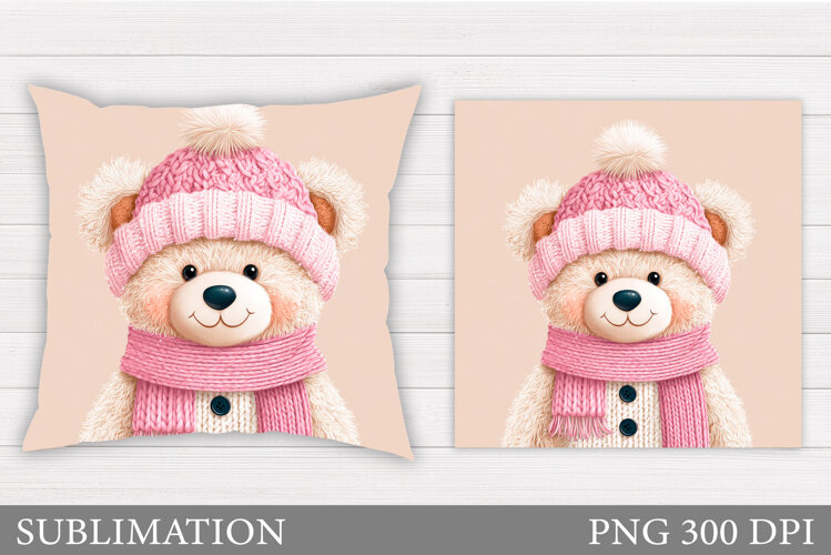 Christmas Bear Pillow Design. Christmas Pillow Sublimation example image 1