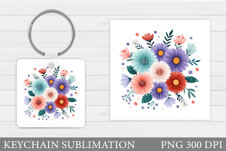 Flowers Keychain Sublimation. Floral Keychain Design