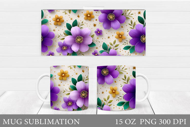 Floral Mug Sublimation. Flowers Mug Wrap Design