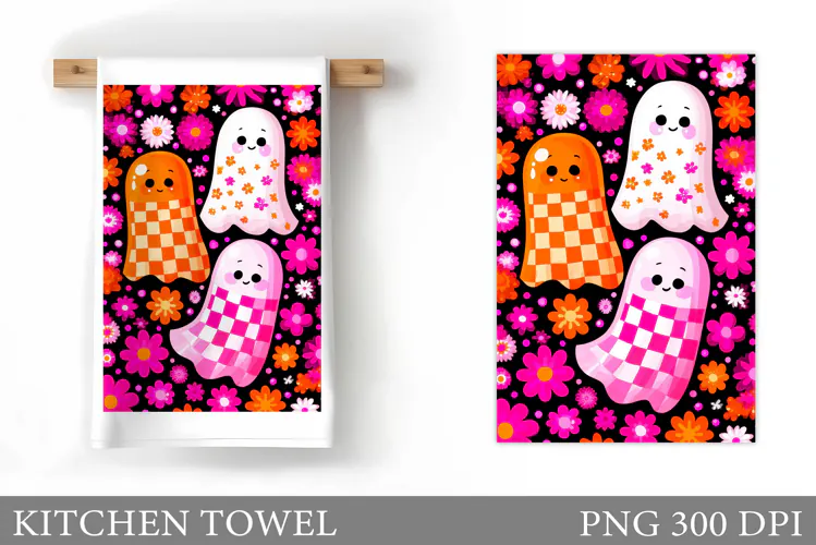 Ghost Kitchen Towel. Halloween Kitchen Towel Design