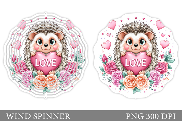 Cute Hedgehog Wind Spinner. Valentines Hedgehog Sublimation