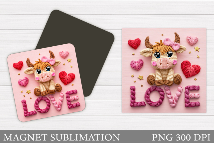 Highland Cow Magnet. Valentines Cow Magnet Sublimation