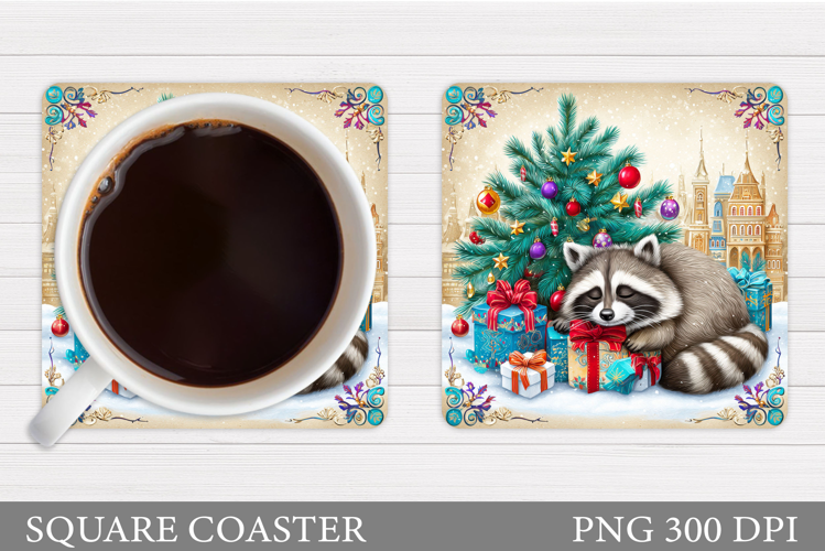Christmas Raccoon Coaster. Christmas Coaster Sublimation