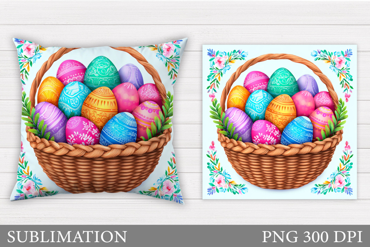 Easter Eggs Pillow Sublimation. Easter Basket Pillow Design