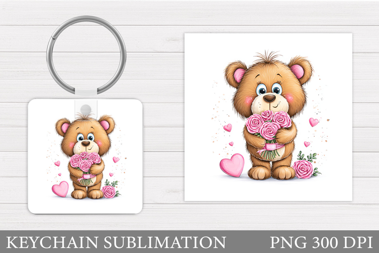 Valentines Bear Keychain. Valentines Keychain Sublimation