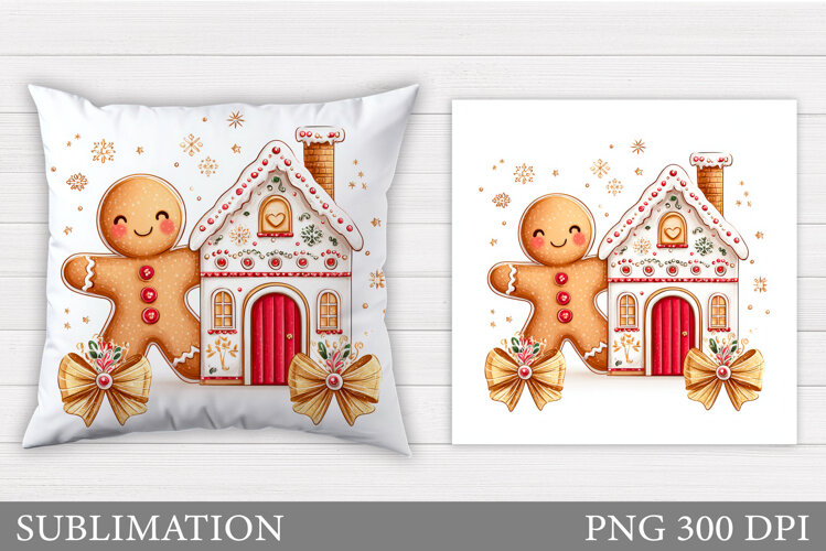 Gingerbread Pillow Design. Christmas Pillow Sublimation example image 1