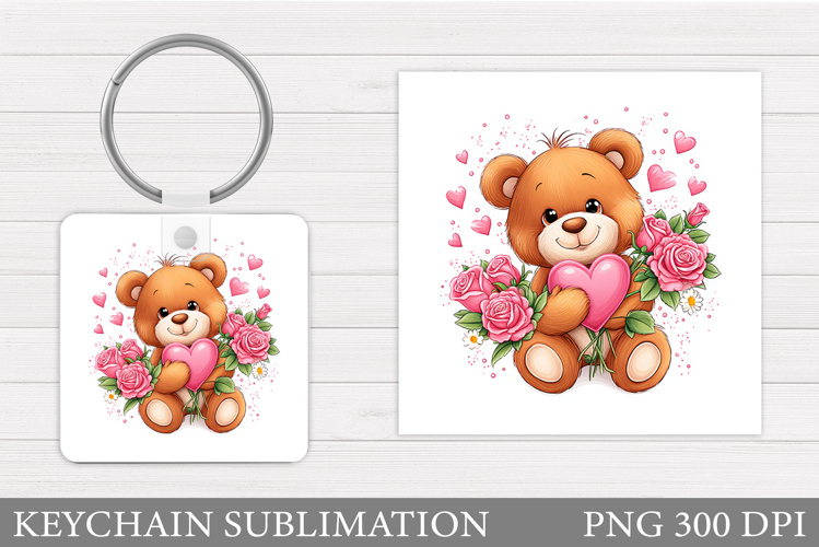 Valentines Bear Keychain. Valentines Keychain Sublimation