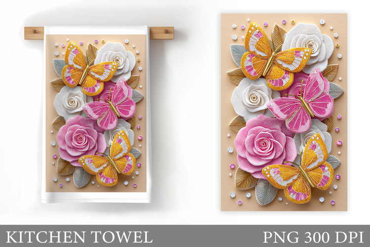 Butterfly Kitchen Towel. Flowers Kitchen Towel Sublimation