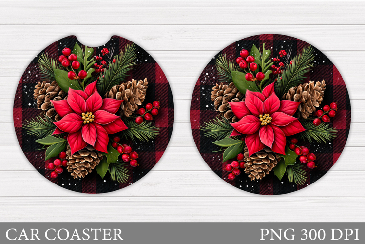 Poinsettia Car Coaster Design. Christmas Car Coaster