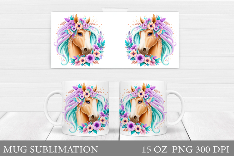 Cute Horse Mug Wrap Design. Horse Mug Sublimation