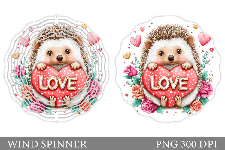 Cute Hedgehog Wind Spinner. Valentines Hedgehog Sublimation example image 1