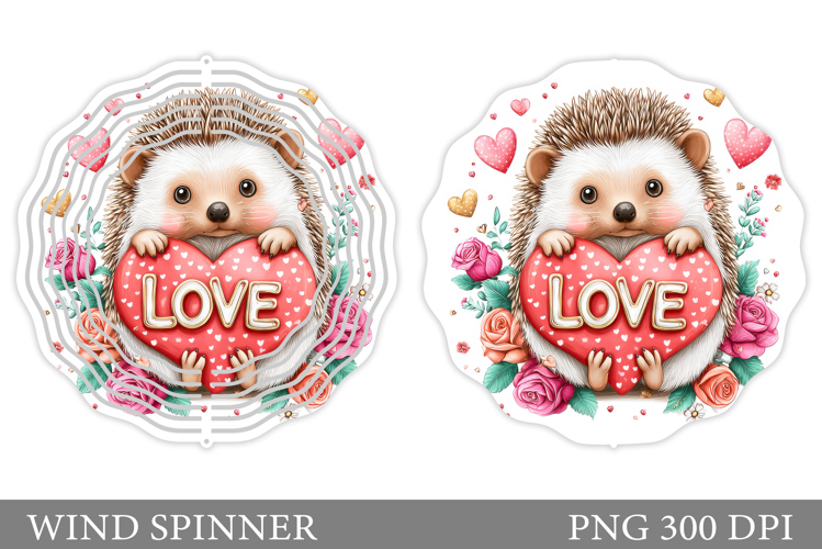 Cute Hedgehog Wind Spinner. Valentines Hedgehog Sublimation