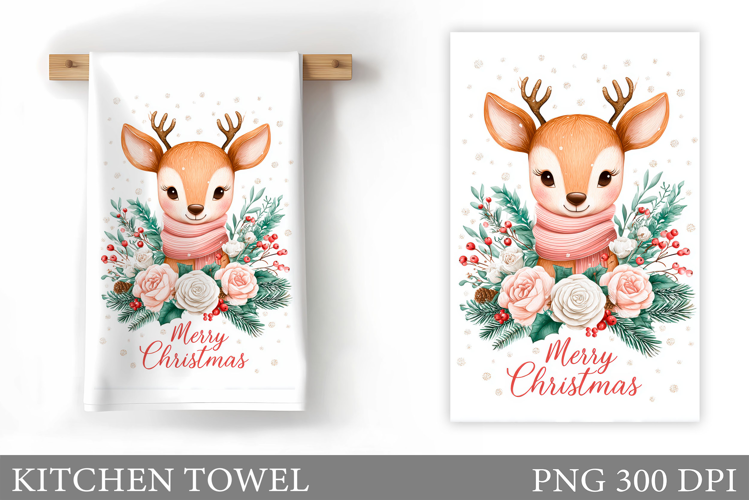 Christmas Deer Kitchen Towel. Christmas Kitchen Towel Design