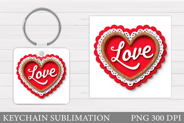 Heart Keychain Design. Valentine Keychain Sublimation