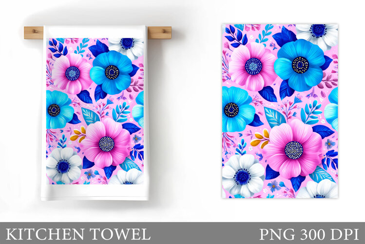 Floral Kitchen Towel Design. Flowers Kitchen Towel example image 1
