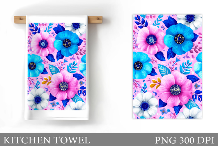 Floral Kitchen Towel Design. Flowers Kitchen Towel