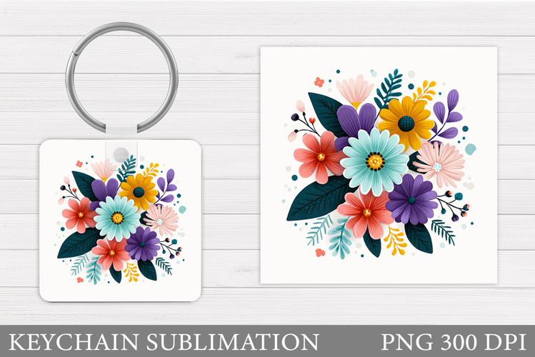 Flowers Keychain Sublimation. Floral Keychain Design