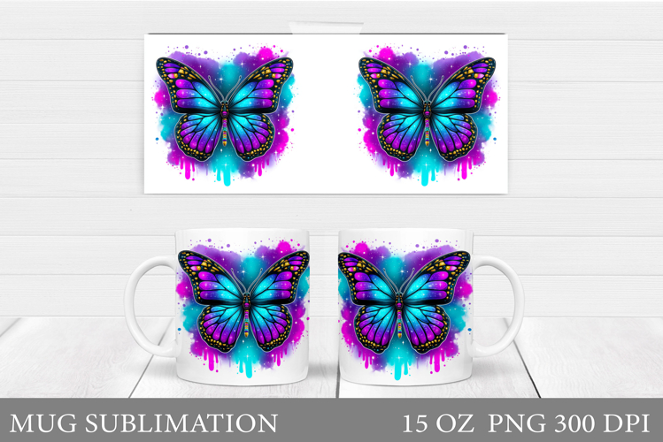 Butterfly Mug Sublimation. Butterfly Flowers Mug Design
