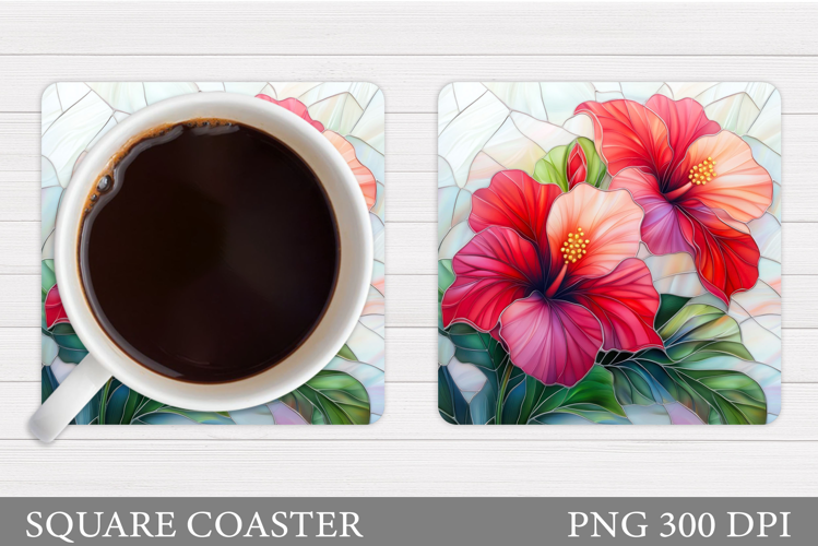 Tropical Flowers Coaster. Summer Square Coaster Design