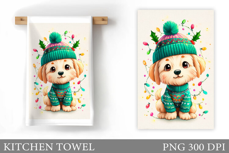 Cute Dog Kitchen Towel. Christmas Dog Kitchen Towel Design example image 1