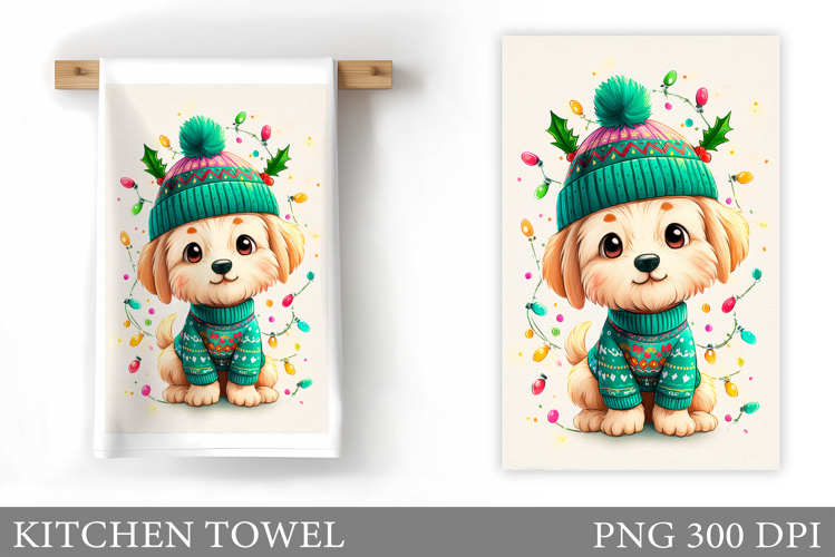 Cute Dog Kitchen Towel. Christmas Dog Kitchen Towel Design