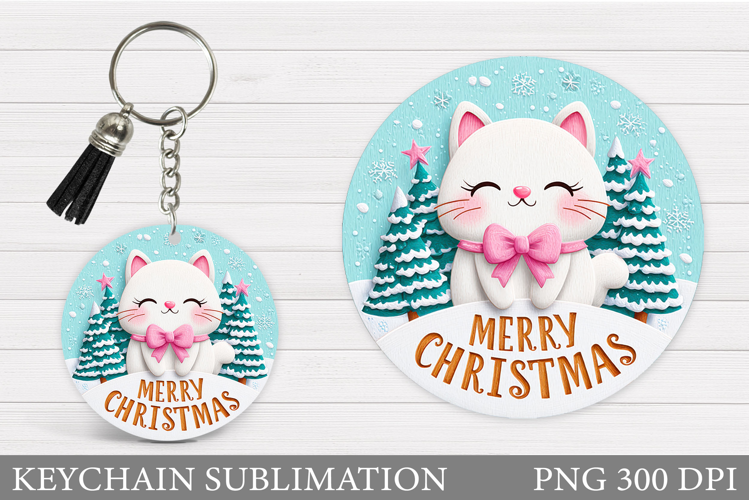 Christmas Cat Keychain. Christmas Keychain Sublimation