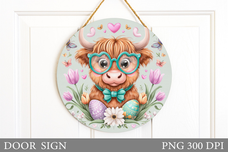 Easter Cow Door Sign Sublimation. Easter Door Sign Design