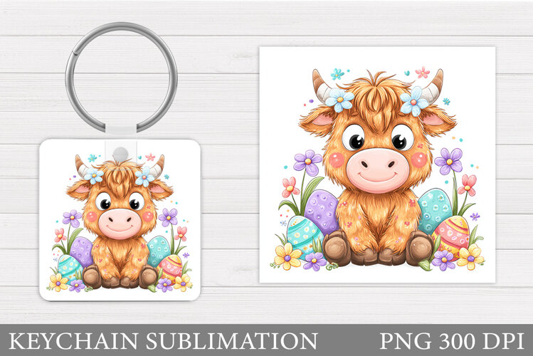 Easter Cow Keychain Sublimation. Easter Keychain Design example image 1