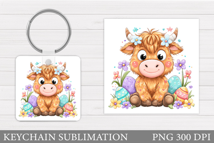 Easter Cow Keychain Sublimation. Easter Keychain Design