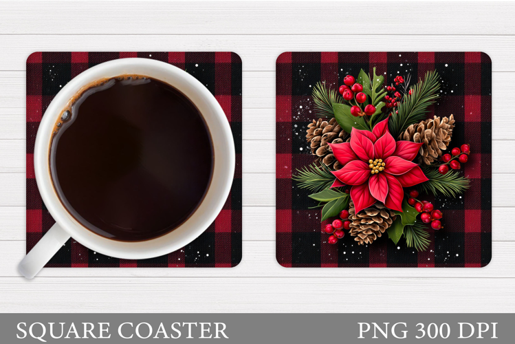 Poinsettia Coaster Sublimation. Christmas Coaster Design